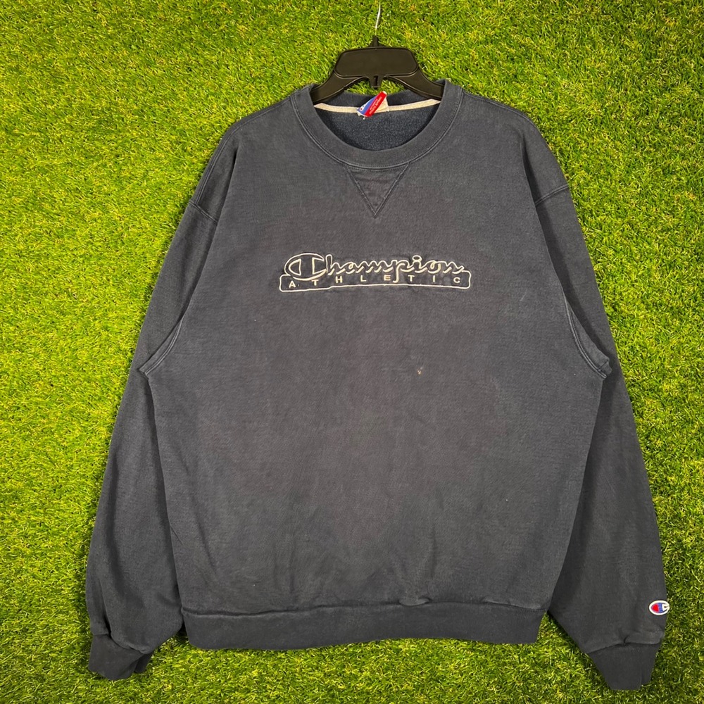 Vintage Champion Athletic Sweatshirt Mens XL Navy Blue Embroidered Spellout Logo